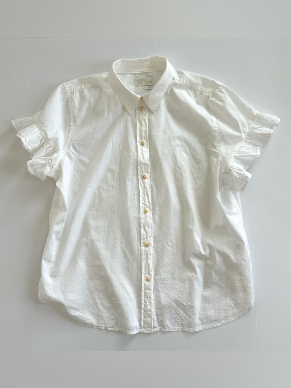 J.Crew White Classic Fit Lightweight Cotton Poplin Ruffle Sleeve Shirt | 16 - Picture 5 of 16